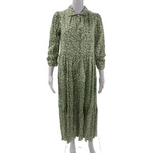 By Timo Womens Floral Collar Long Sleeve Buttoned Maxi Dress Green Size S